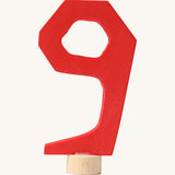 Grimms red wooden number 9 decorative figure for a celebration ring available at Babipur.