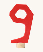 Grimms red wooden number 9 decorative figure for a celebration ring available at Babipur.