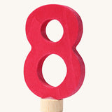A red coloured number eight Grimm's Decorative Number figure to fit a Grimm's celebration ring. These numbers are part of a large range of decorative figures available here at Babipur. 