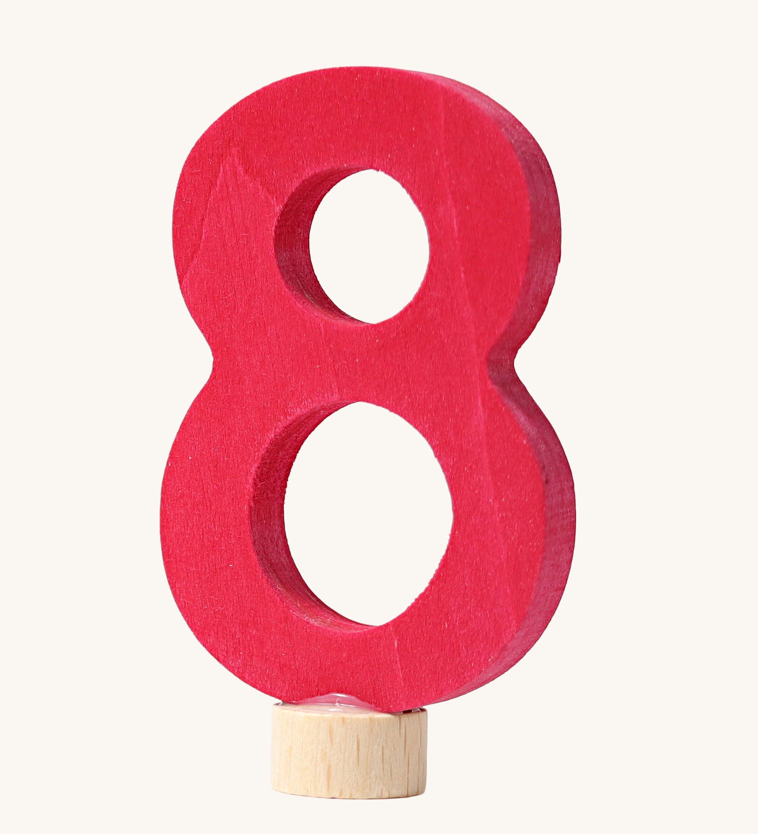 A red coloured number eight Grimm's Decorative Number figure to fit a Grimm's celebration ring. These numbers are part of a large range of decorative figures available here at Babipur. 