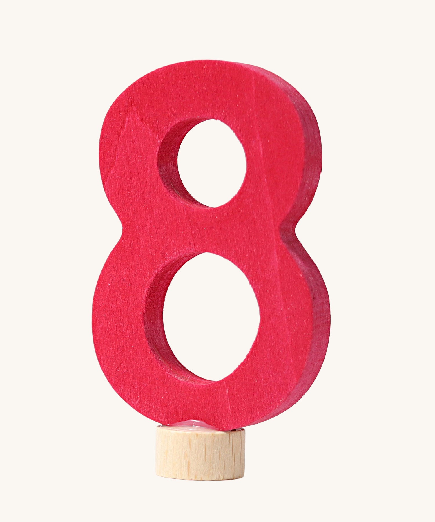 A red coloured number eight Grimm's Decorative Number figure to fit a Grimm's celebration ring. These numbers are part of a large range of decorative figures available here at Babipur. 