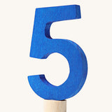 A blue coloured number five Grimm's Decorative Number figure to fit a Grimm's celebration ring. These numbers are part of a large range of decorative figures available here at Babipur. 