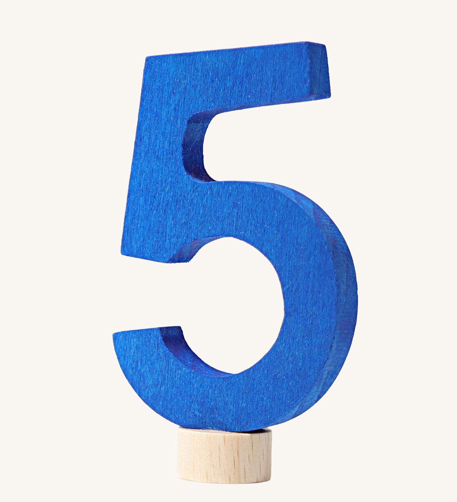 A blue coloured number five Grimm's Decorative Number figure to fit a Grimm's celebration ring. These numbers are part of a large range of decorative figures available here at Babipur. 