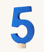 A blue coloured number five Grimm's Decorative Number figure to fit a Grimm's celebration ring. These numbers are part of a large range of decorative figures available here at Babipur. 