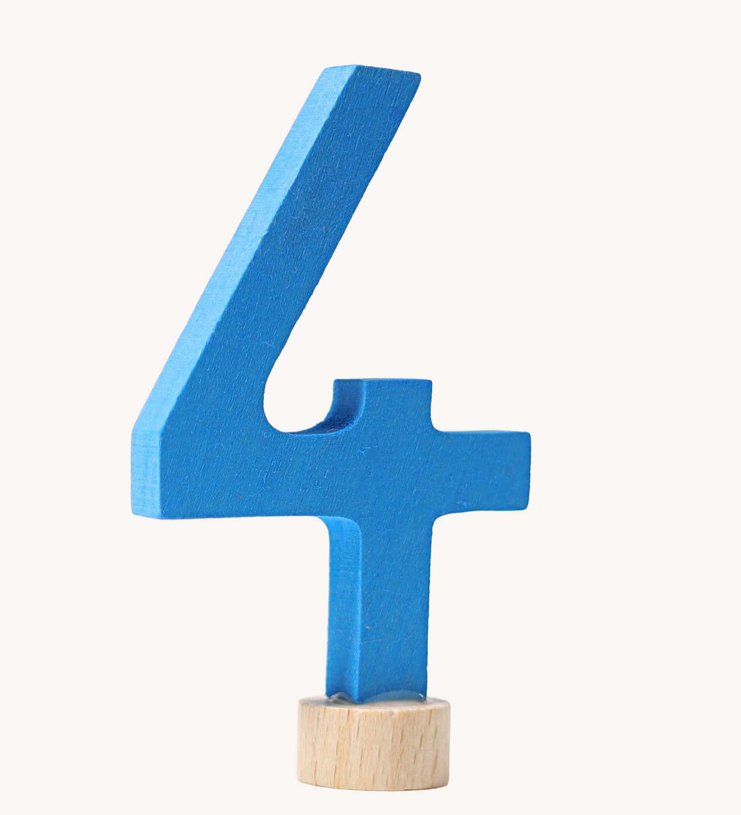 A blue coloured number four Grimm's Decorative Number figure to fit a Grimm's celebration ring. These numbers are part of a large range of decorative figures available here at Babipur. 
