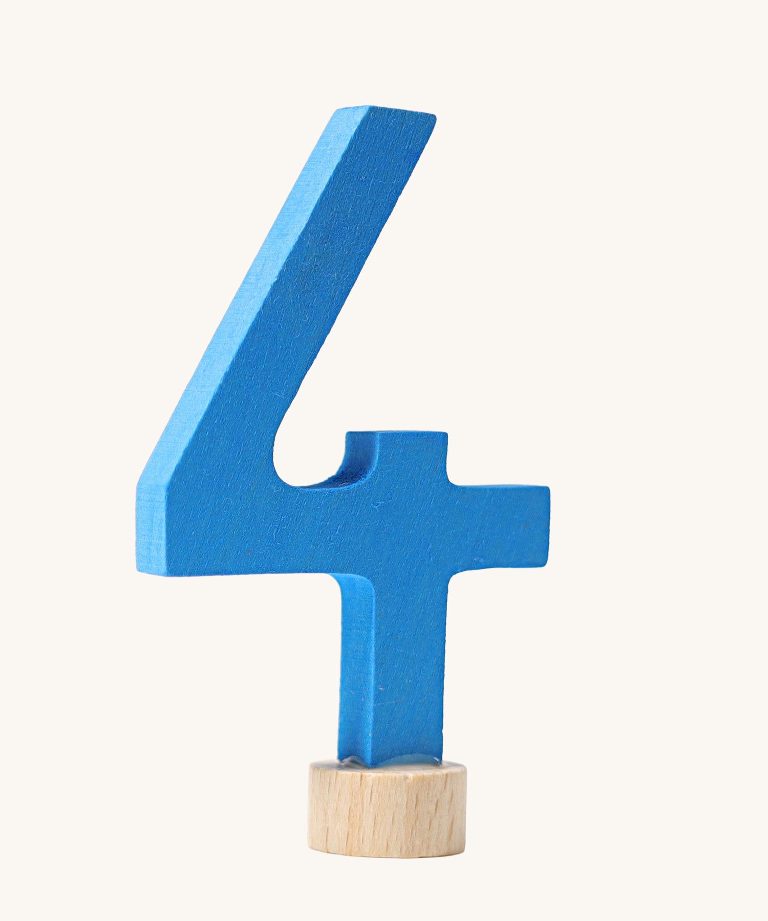 A blue coloured number four Grimm's Decorative Number figure to fit a Grimm's celebration ring. These numbers are part of a large range of decorative figures available here at Babipur. 