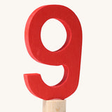 A red coloured number nine Grimm's Decorative Number figure to fit a Grimm's celebration ring. These numbers are part of a large range of decorative figures available here at Babipur. 