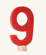 A red coloured number nine Grimm's Decorative Number figure to fit a Grimm's celebration ring. These numbers are part of a large range of decorative figures available here at Babipur. 