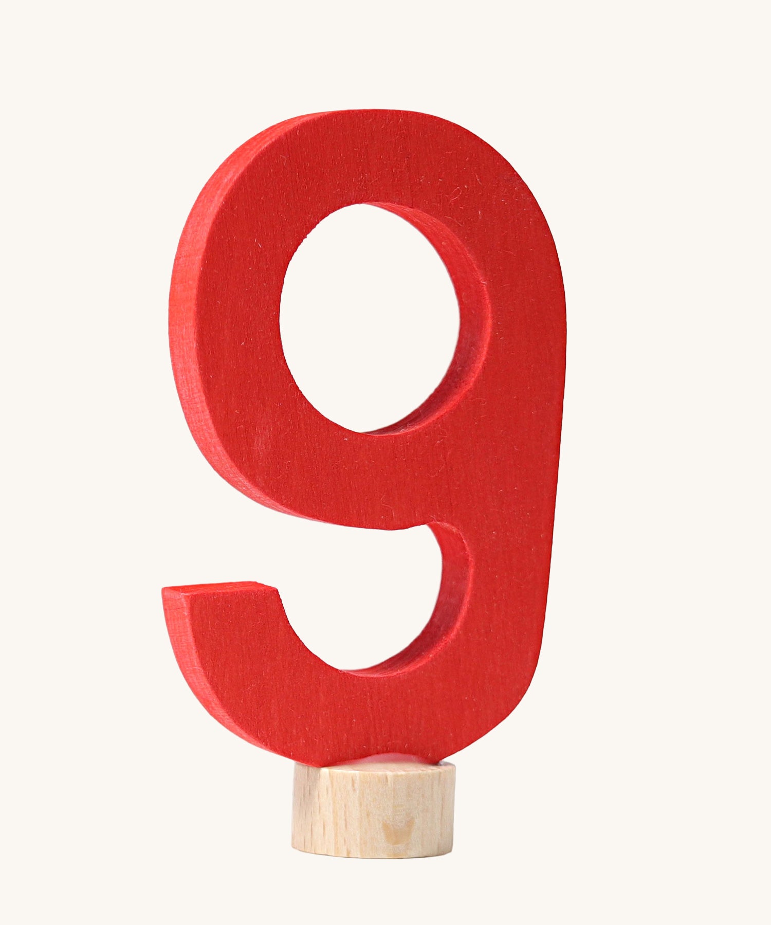 A red coloured number nine Grimm's Decorative Number figure to fit a Grimm's celebration ring. These numbers are part of a large range of decorative figures available here at Babipur. 