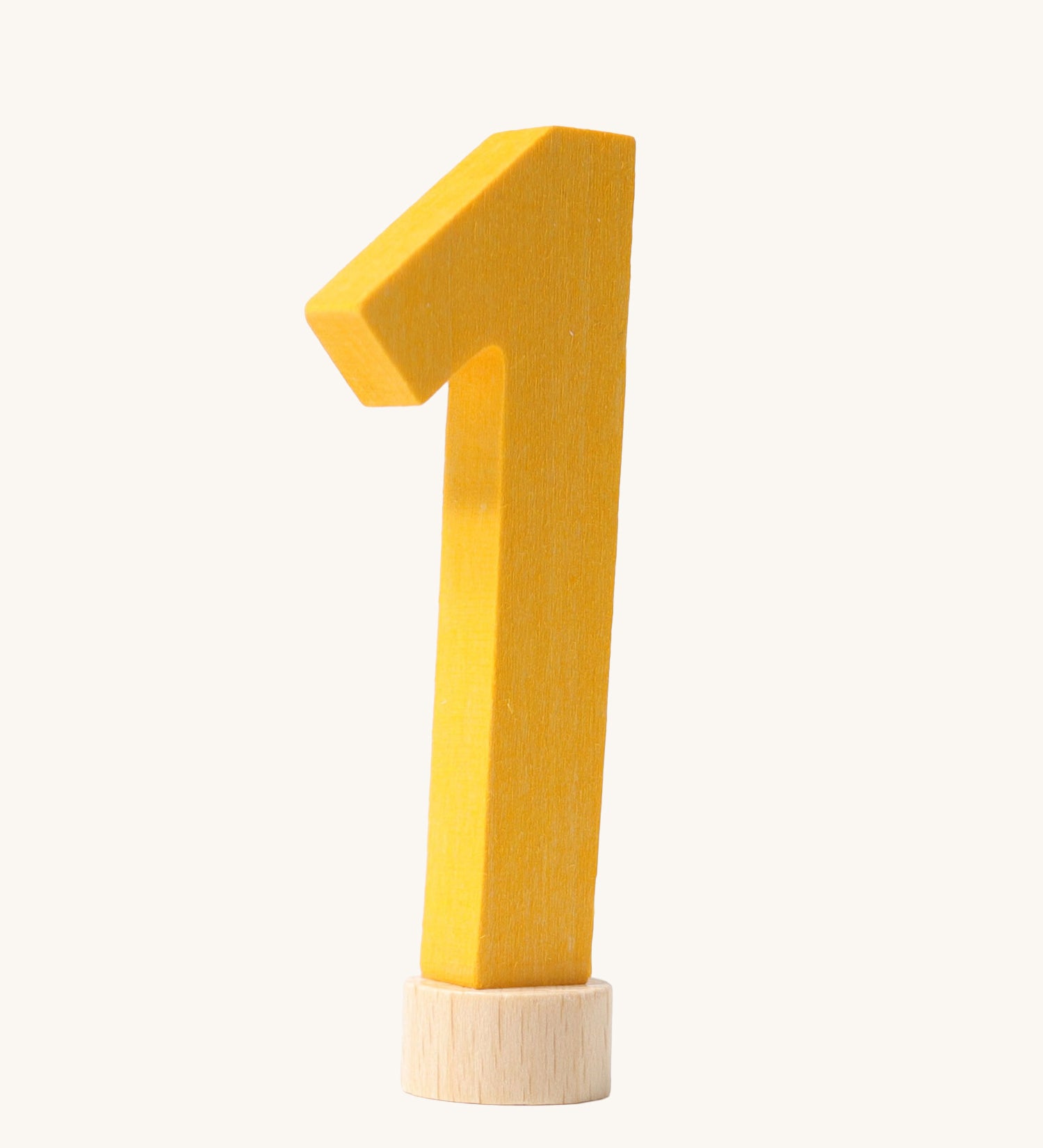 A yellow coloured number one Grimm's Decorative Number figure to fit a Grimm's celebration ring. These numbers are part of a large range of decorative figures available here at Babipur. 