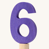 A purple coloured number six Grimm's Decorative Number figure to fit a Grimm's celebration ring. These numbers are part of a large range of decorative figures available here at Babipur. 