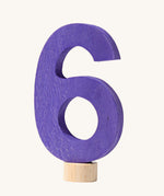 A purple coloured number six Grimm's Decorative Number figure to fit a Grimm's celebration ring. These numbers are part of a large range of decorative figures available here at Babipur. 