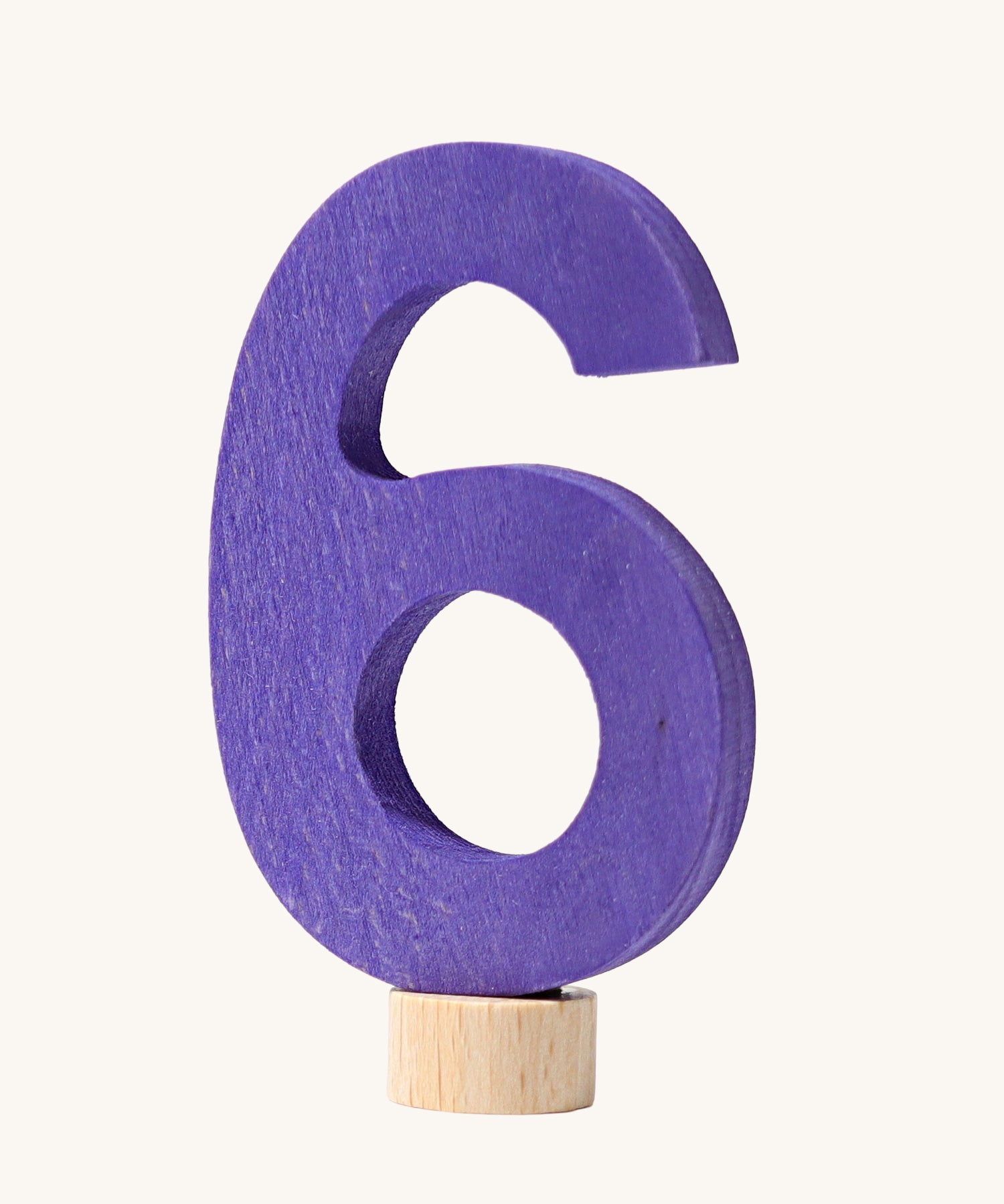 A purple coloured number six Grimm's Decorative Number figure to fit a Grimm's celebration ring. These numbers are part of a large range of decorative figures available here at Babipur. 