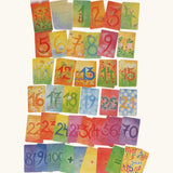 Cards from the Grimms number supplementary set showing each card showing a corresponding number of illustrated flowers and animals