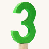 A green coloured number three Grimm's Decorative Number figure to fit a Grimm's celebration ring. These numbers are part of a large range of decorative figures available here at Babipur. 