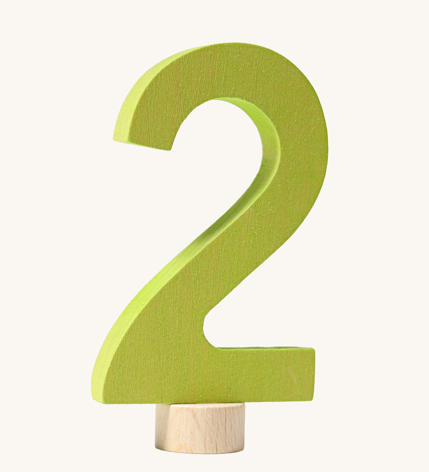 A green coloured number two Grimm's Decorative Number figure to fit a Grimm's celebration ring. These numbers are part of a large range of decorative figures available here at Babipur. 