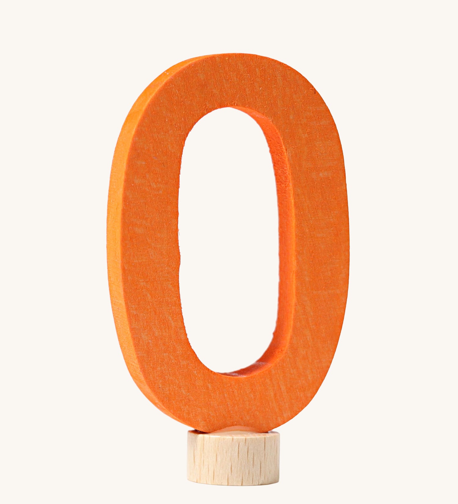 An orange coloured number zero Grimm's Decorative Number figure to fit a Grimm's celebration ring. These numbers are part of a large range of decorative figures available here at Babipur. 