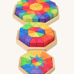 The Grimm's large, medium and small Octagon Puzzles shown next to each other for scale. 