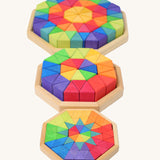 The Grimm's large, medium and small Octagon Puzzles shown next to each other for scale. 