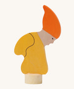 Grimms dwarf wooden decorative figure in orange and yellow with a small base on the bottom to slot into the celebration ring