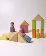 Creative play set up using the Grimms pastel duo wooden block set