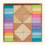 Grimms pastel duo set. A 40 wooden block set in pastels and natural colours.  Comes with a frame