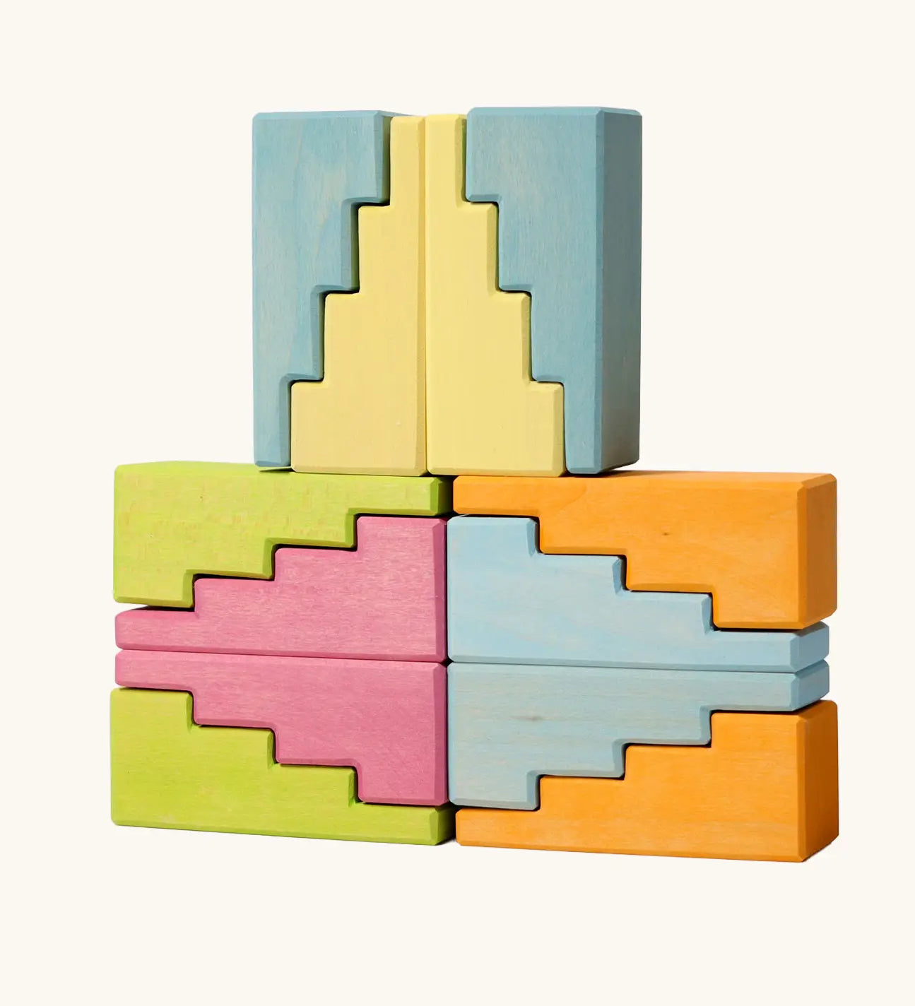 Grimm's pastel stepped roofs wooden building blocks.