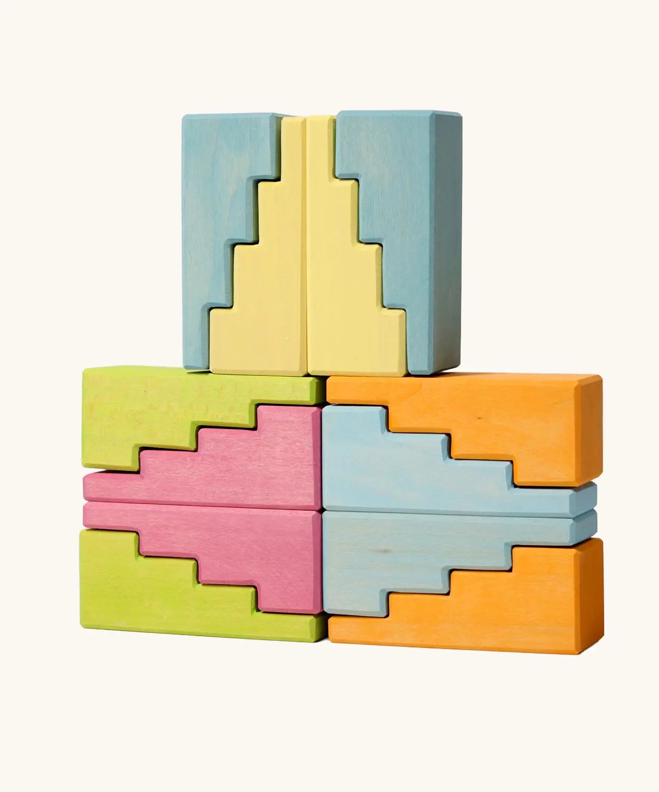 Grimm's pastel stepped roofs wooden building blocks.