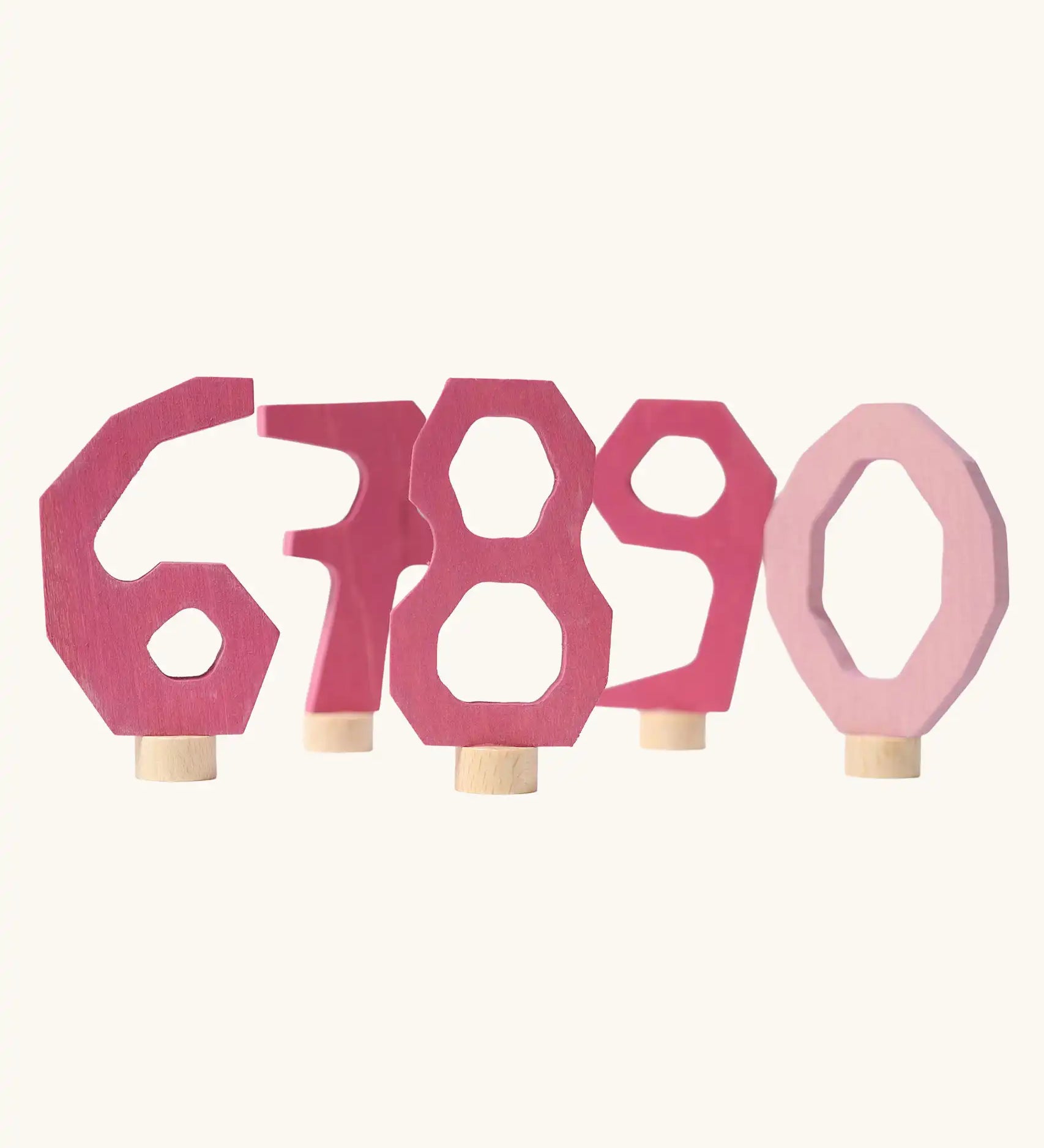 Grimm's decorative numbers set 6 to 9 & 0 in shades of pink.