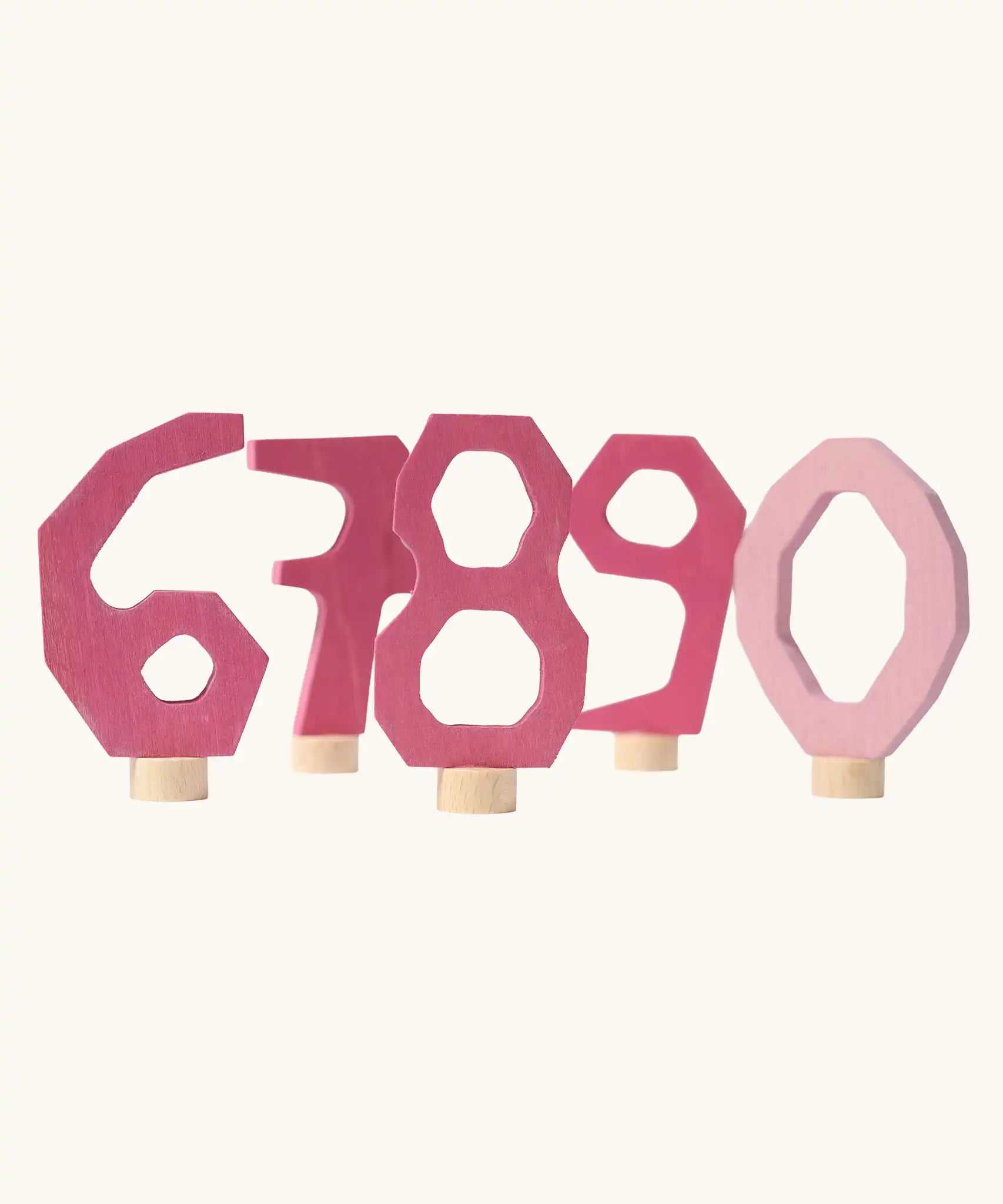 Grimm's decorative numbers set 6 to 9 & 0 in shades of pink.