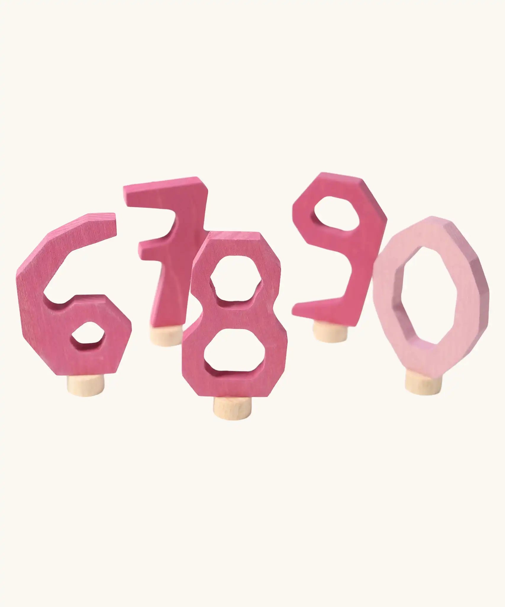 Grimm's decorative numbers set 6 to 9 & 0 in shades of pink.