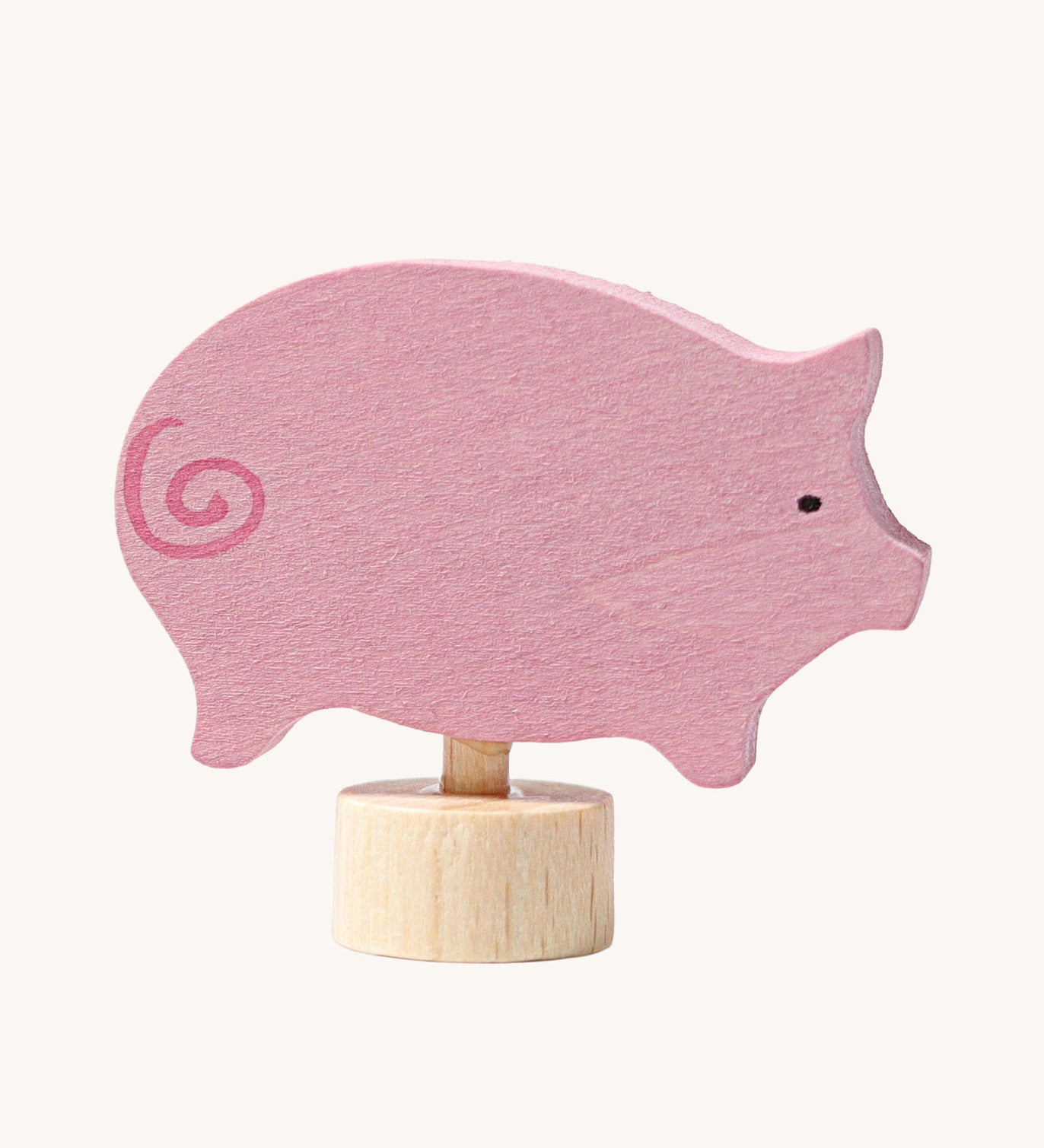 Grimm's Pink Pig Decorative Figure. These Waldorf inspired decorative figures are part of a wide range of wooden decorations for celebration rings available here at Babipur.