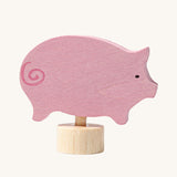 Grimm's Pink Pig Decorative Figure. These Waldorf inspired decorative figures are part of a wide range of wooden decorations for celebration rings available here at Babipur.