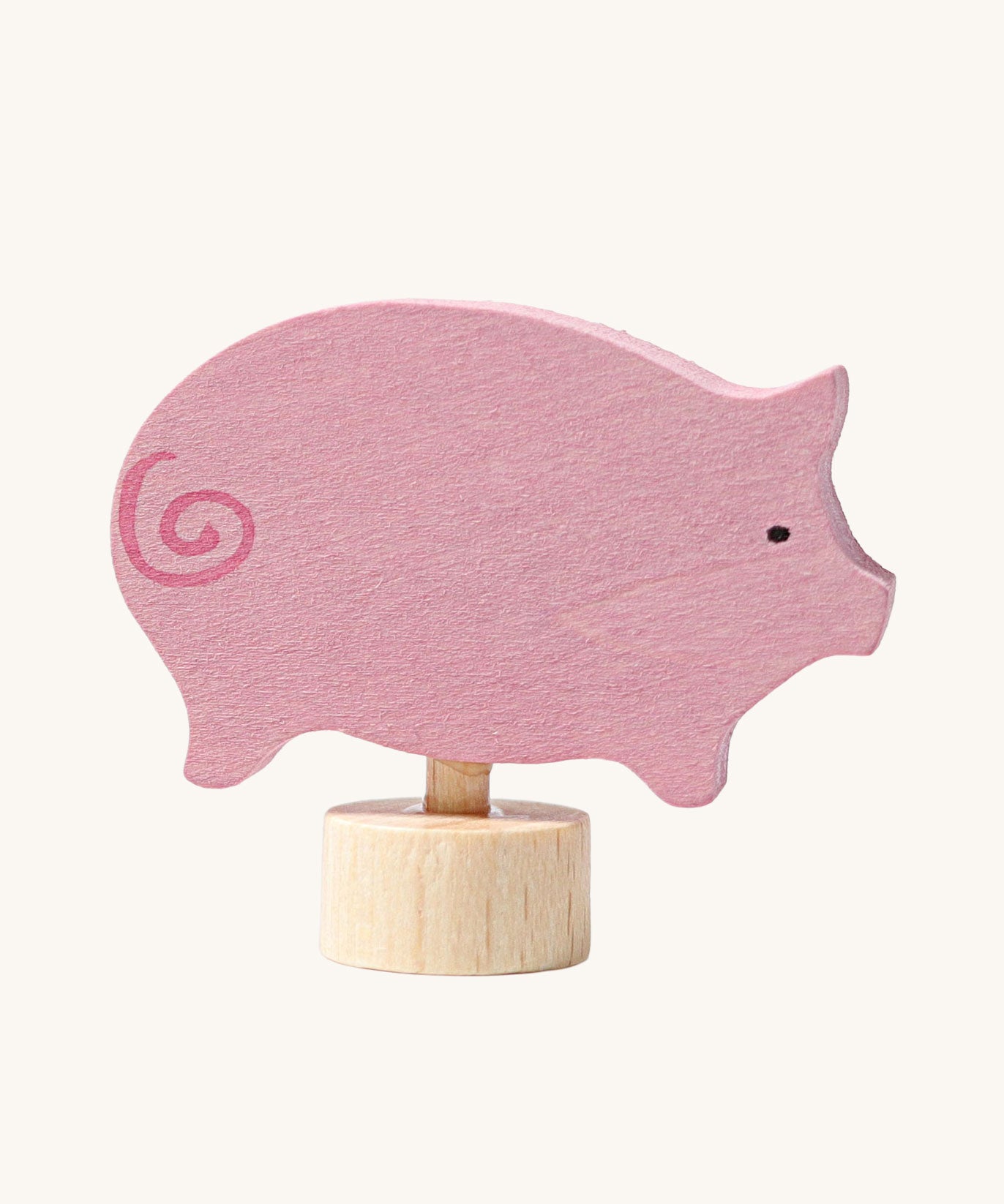 Grimm's Pink Pig Decorative Figure. These Waldorf inspired decorative figures are part of a wide range of wooden decorations for celebration rings available here at Babipur.