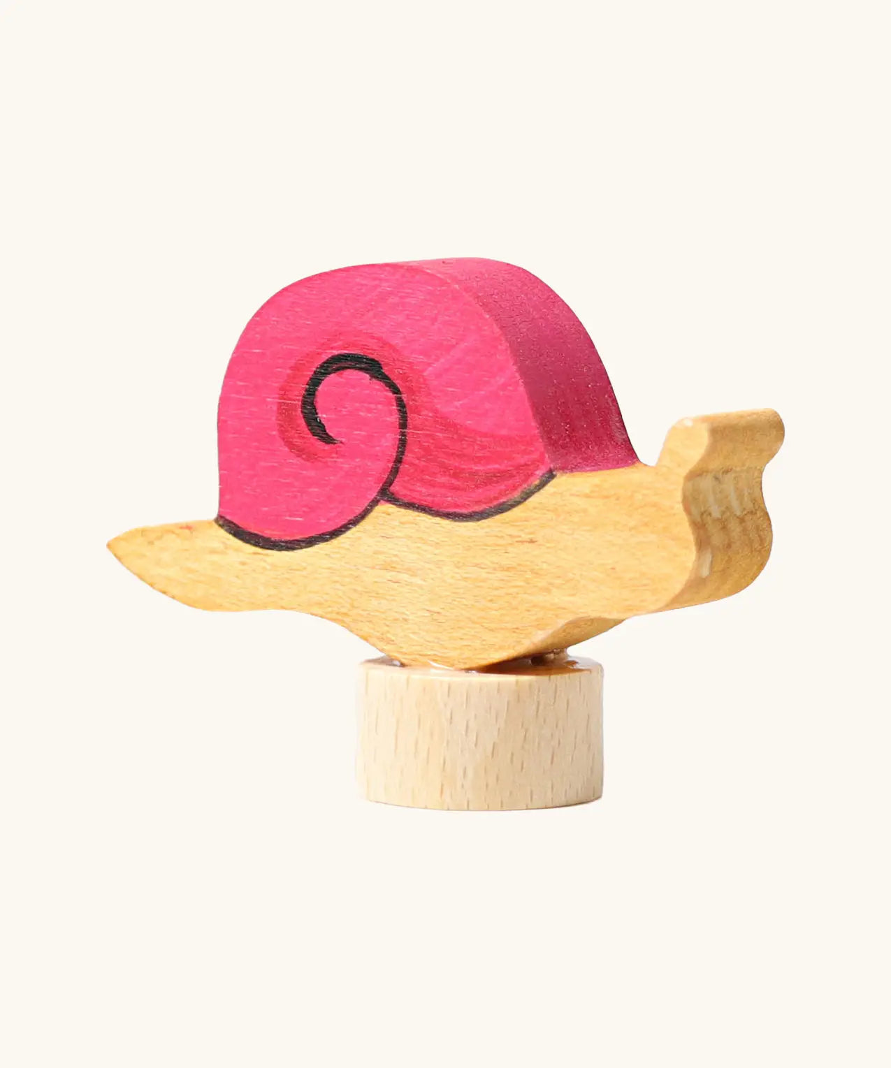 Grimms handcrafted wooden snail with pink shell decorative figure for the celebration ring or spiral