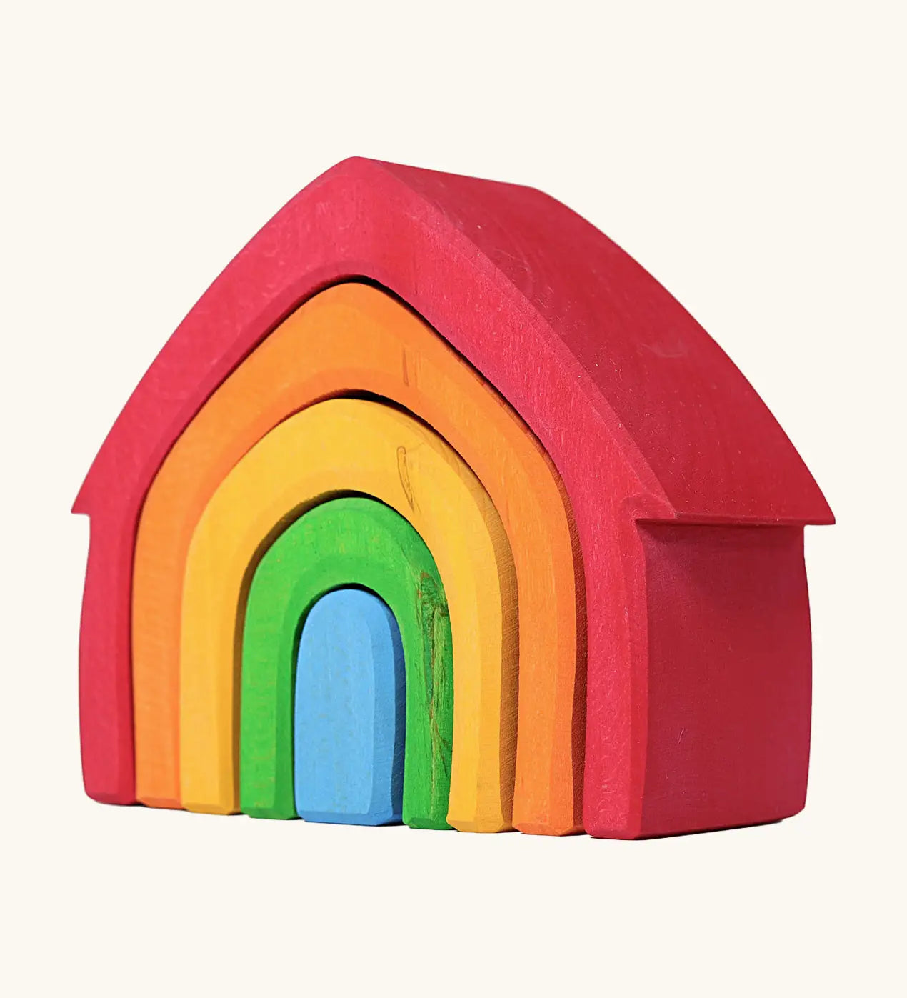 Grimm's house. Includes 5 handcrafted wooden house shapes in a rainbow palette. Perfect for building and open ended play