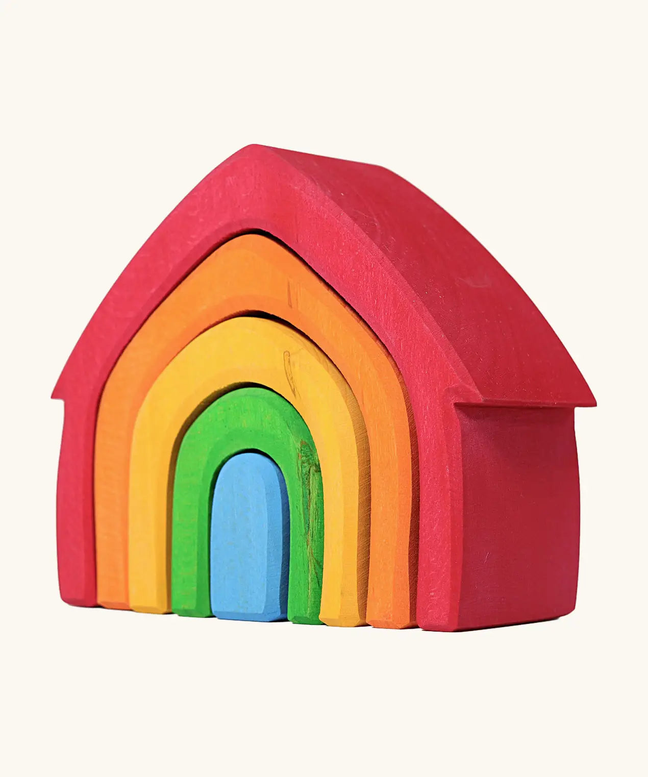 Grimm's house. Includes 5 handcrafted wooden house shapes in a rainbow palette. Perfect for building and open ended play