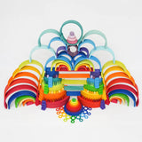 A large build made from various Grimms wooden rainbow building blocks