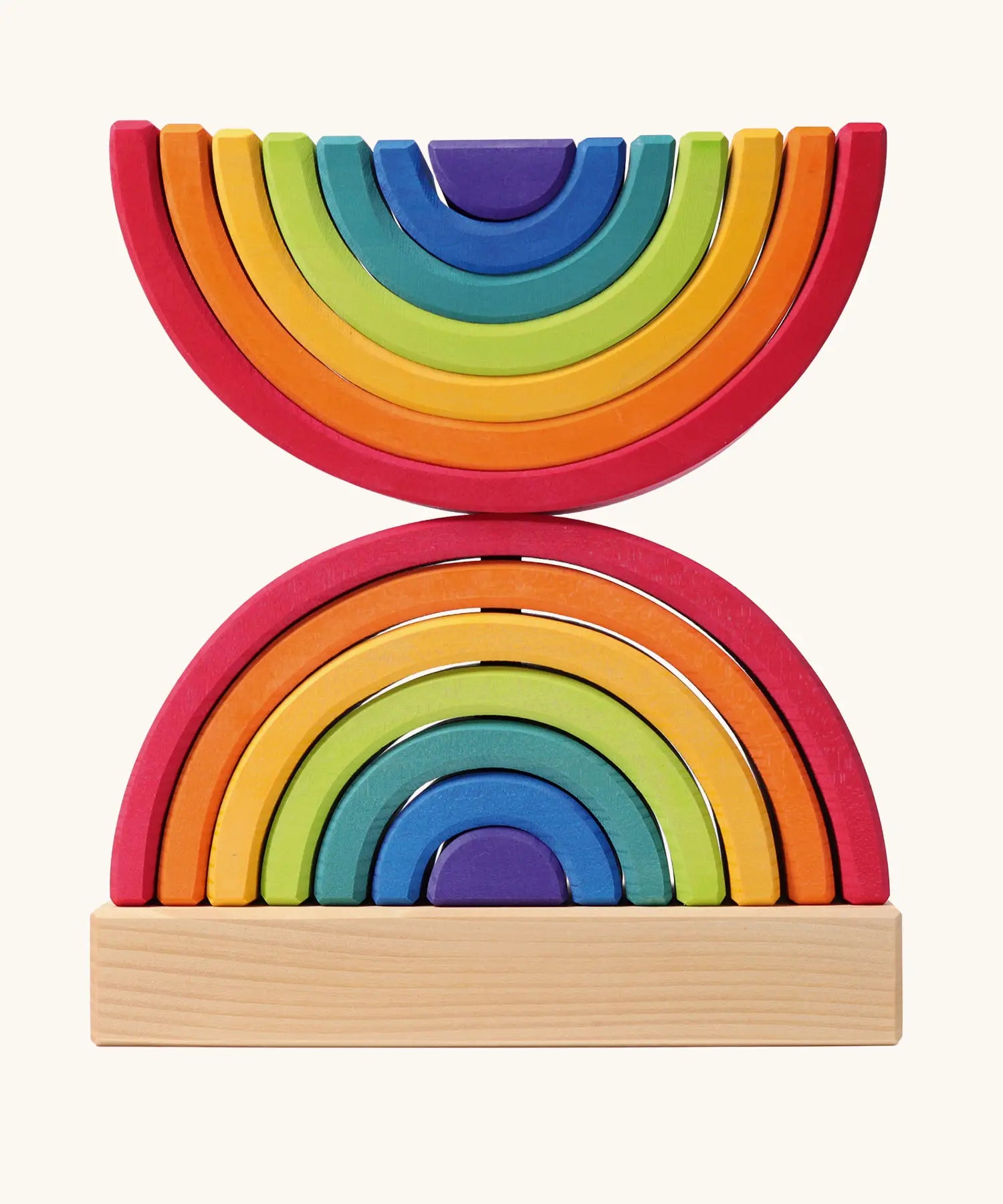 Grimm's rainbow stacking tower. 2 7-piece rainbows on a stacking pole.