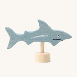 Grimm's Shark Decorative Figure. A grey coloured shark figure to fit onto the Grimm's celebration rings. These Waldorf inspired decorative figures are part of a wide range of wooden decorations for celebration rings available here at Babipur. 