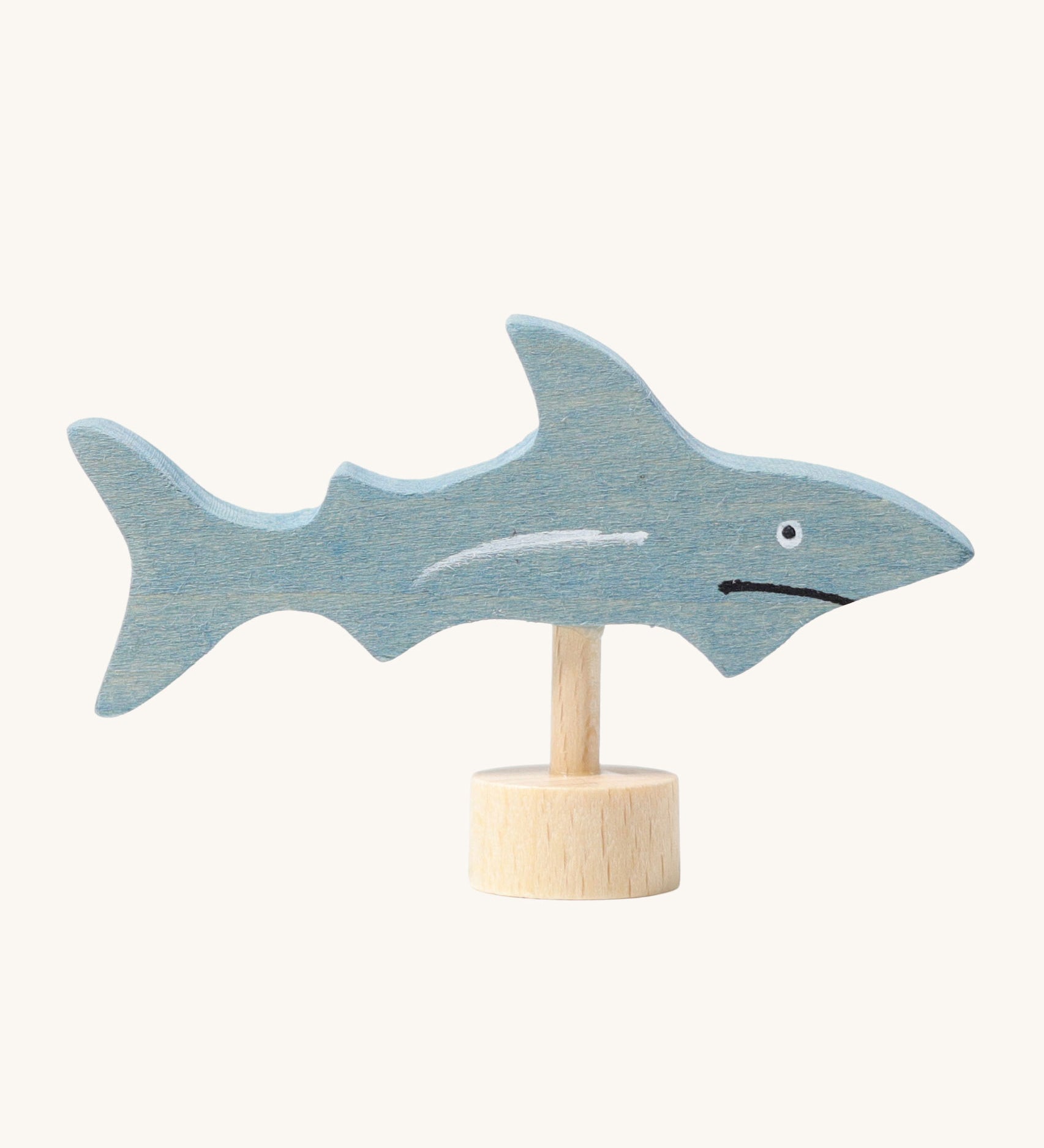 Grimm's Shark Decorative Figure. A grey coloured shark figure to fit onto the Grimm's celebration rings. These Waldorf inspired decorative figures are part of a wide range of wooden decorations for celebration rings available here at Babipur. 
