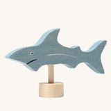 Grimm's Shark Decorative Figure. A grey coloured shark figure to fit onto the Grimm's celebration rings. These Waldorf inspired decorative figures are part of a wide range of wooden decorations for celebration rings available here at Babipur. 