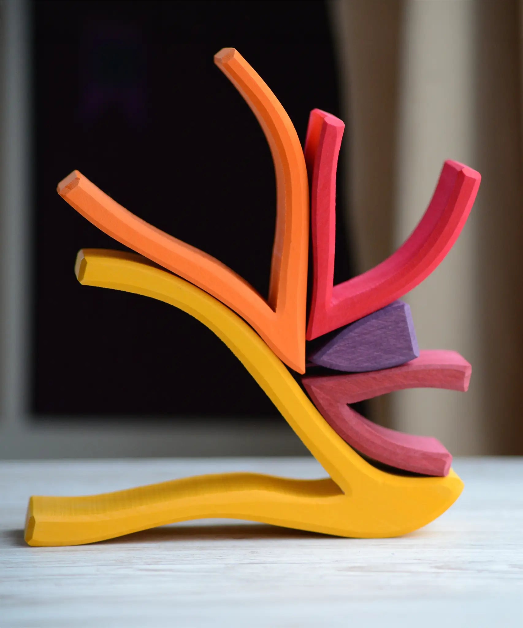 A simple stack made from the flame shaped pieces of the Grimms wooden fire set