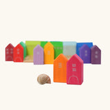 Grimm's small rainbow wooden houses set. 15 different colour houses in various sizes.
