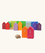 Grimm's small rainbow wooden houses set. 15 different colour houses in various sizes.