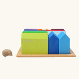 Grimm's small rainbow wooden houses set. 15 different colour houses in various sizes.