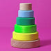 Grimms small handcrafted wooden conical stacking tower in a neon green and natural base, perfect for open ended play