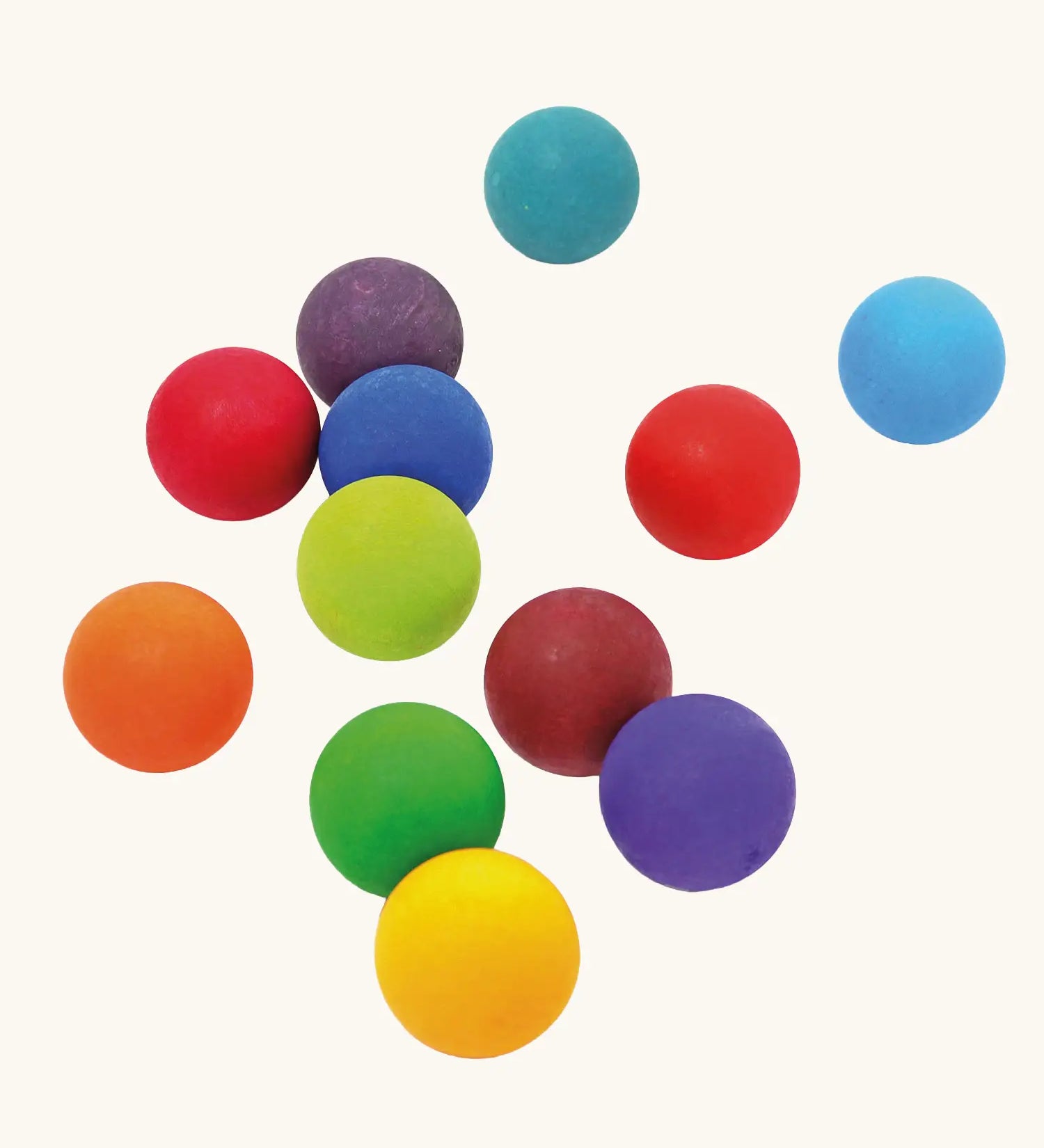Set of 12 small bright rainbow Grimms wooden balls, perfect for sorting, counting and ball run games