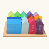 Grimm's small rainbow wooden houses set. 15 different colour houses in various sizes.