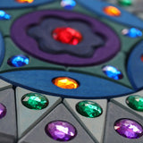 Grimms small sparkling mandala set showing hand cut on the wooden blocks and jewel detail
